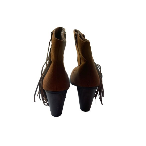 New Women Soda Dimple Cognac Suede Round Toe Fringe Western Ankle Bootie Size 10 - Picture 4 of 8